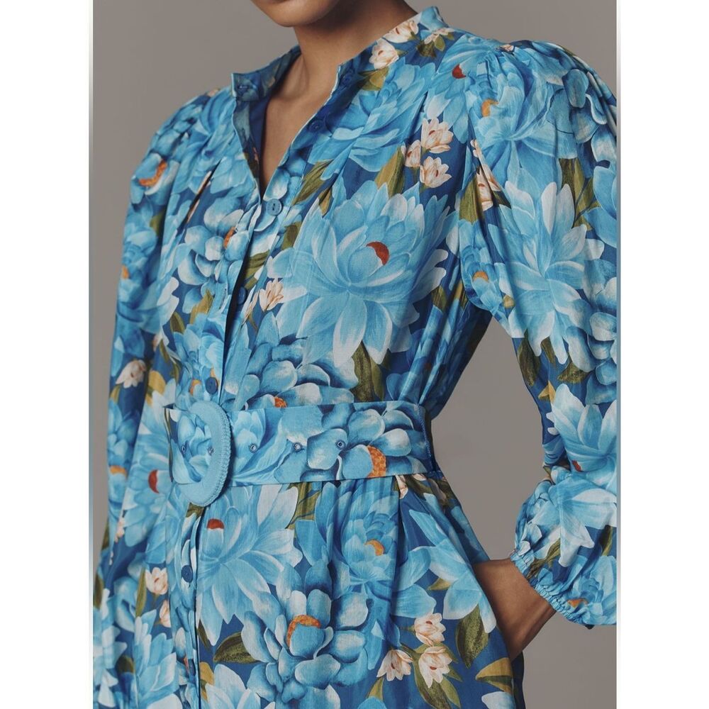 NWT Farm Rio x Anthropologie Blue Floral Belted Mini Dress size S - Picture 4 of 11
